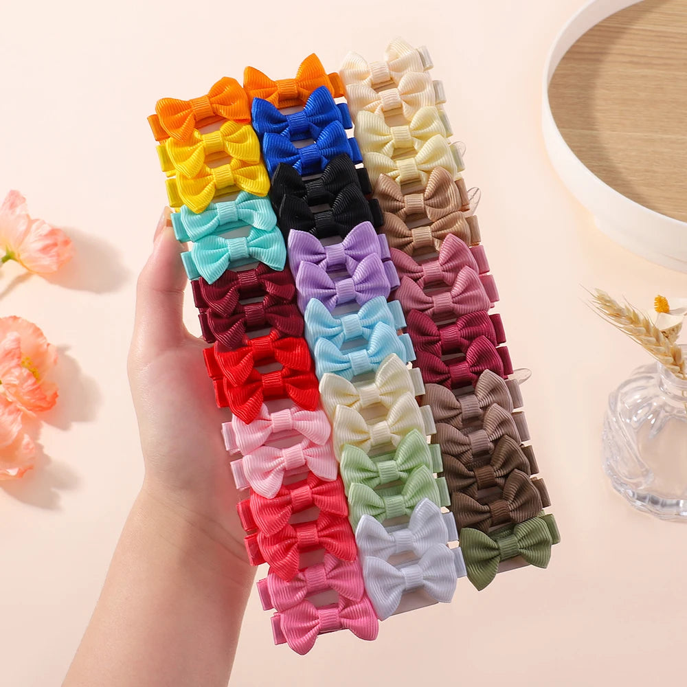 10pcs/set Cute Mini Hair Baby Bow Clips for Girls Lovely  Ribbon Handmade Bowbots Hairpins Headwear Kid Hair Accessories