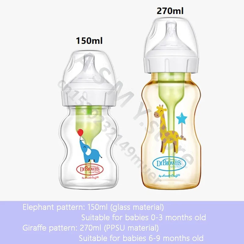 Dr. Brown's Glass Baby Bottle Anti-Flatulence For Newborns, Model NRB-Glass, Easy To Clean