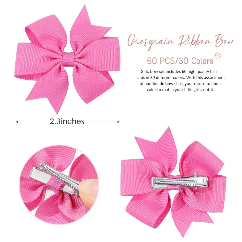 BABY BOWS 20/40/60PCS 2.3'' Grosgrain Ribbon Bows Hair Clips Set for Girl Random Color Bow Hairgripes Headwear Hair Accessories