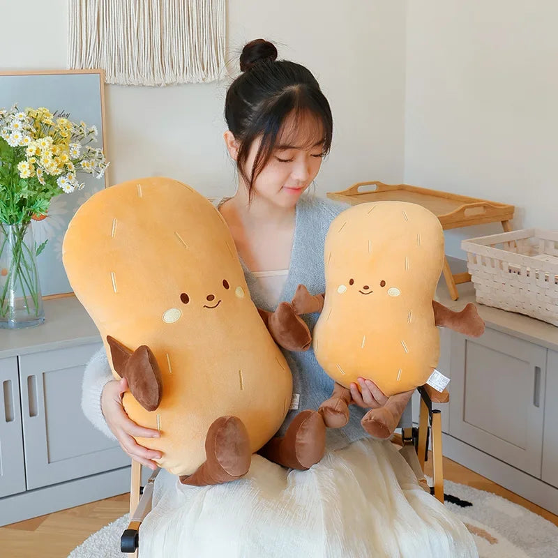 Adorable Cartoon Smile Peanut Plush Throw Pillow Soft Comfy Sleeping Pillow Back Pillow For Chair Creative Home Decor Nice Gift