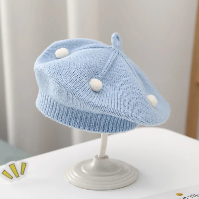 Infant Beret Wool Hat For Autumn Winter Warmth Baby Toddler Knitted Painter Style Bonnet