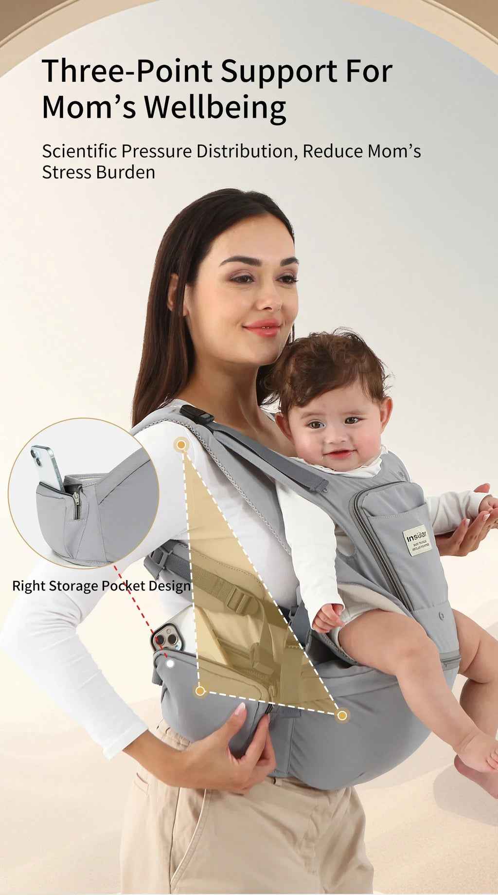 INSULAR 3 In 1 Baby Carrier Multi-functional Child Waist Stool Breathable Waist Stool With Hip Seat Front Hold Portable 0-2Y