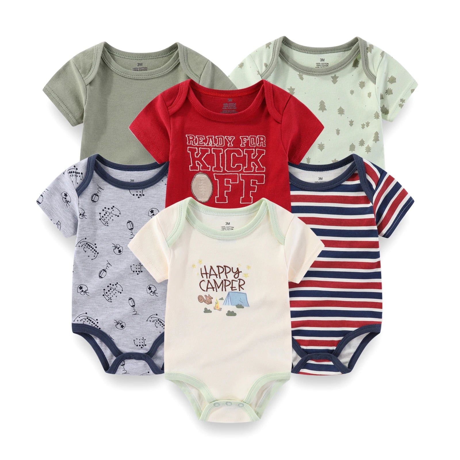 Kiddiezoom 6 Pack Cartoon Baby Bodysuits Short Sleeve Onesies for Newborns 0-12 Months Unisex