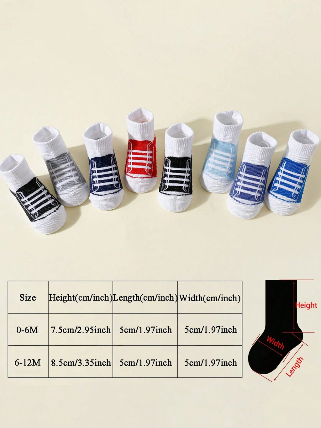 8 Pairs of Baby Boys Sporty Short Socks, Fashion Soft Breathable Two-Piece Set (Fake) Short Socks for 0-12 Months Newborn Infant