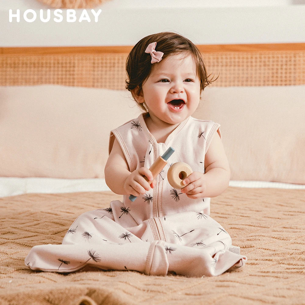 0-24 Months Baby Sleeping Bag Summer Thin Layer Sleep Sacks 0.5Tog One-Piece Sleepwear Beige Wheat Printed Anti-Kick Blanket