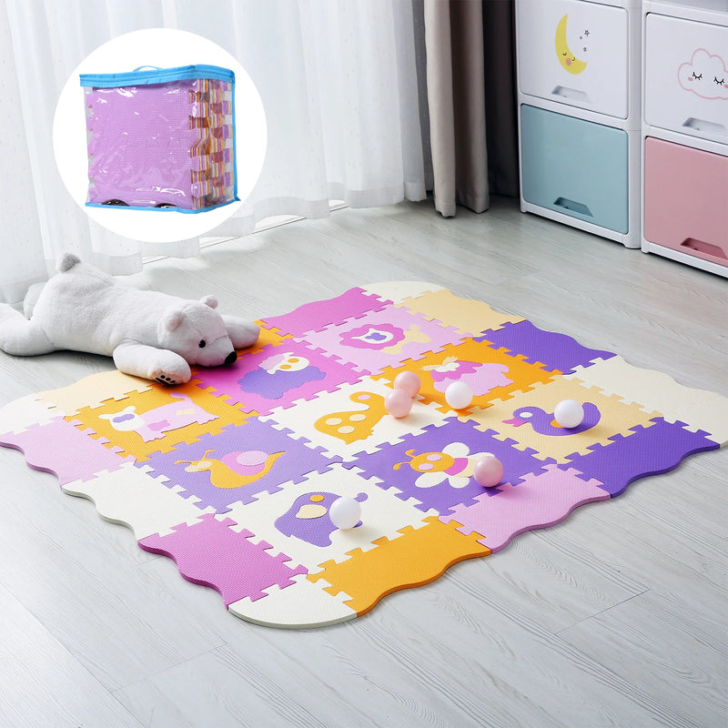 25Pcs/set Square Interlocking Puzzle Floor Mat Foam Play Mat with Fence for Kids