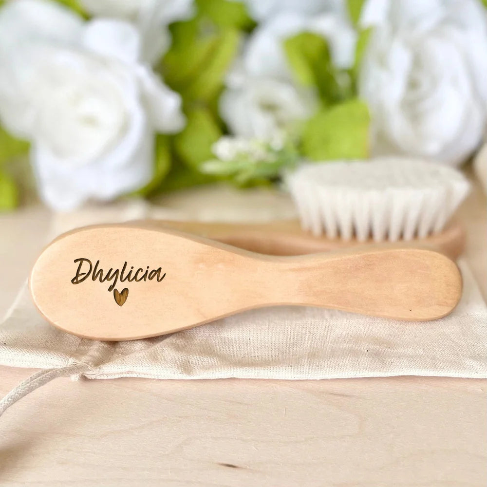 Personalized Baby Hair Brush – Custom Name Wooden Newborn Grooming Gift