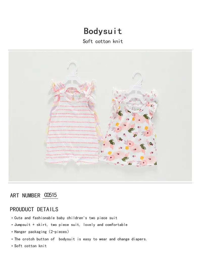 Cartoon Cute Newborn Girl Bodysuits Summer Baby Girl 2-Piece Sleeveless Onesies Fashion Infant Clothes