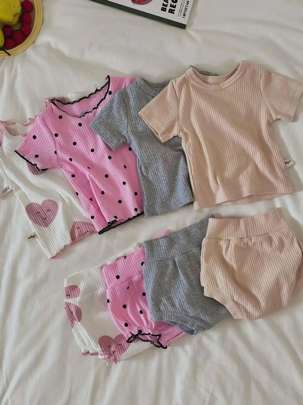2psc Summer Baby for Boys and Girls Casual Short Elasticity Sleeve Top + Shorts Solid Color Kids One-Piece Fashion Baby Clothing