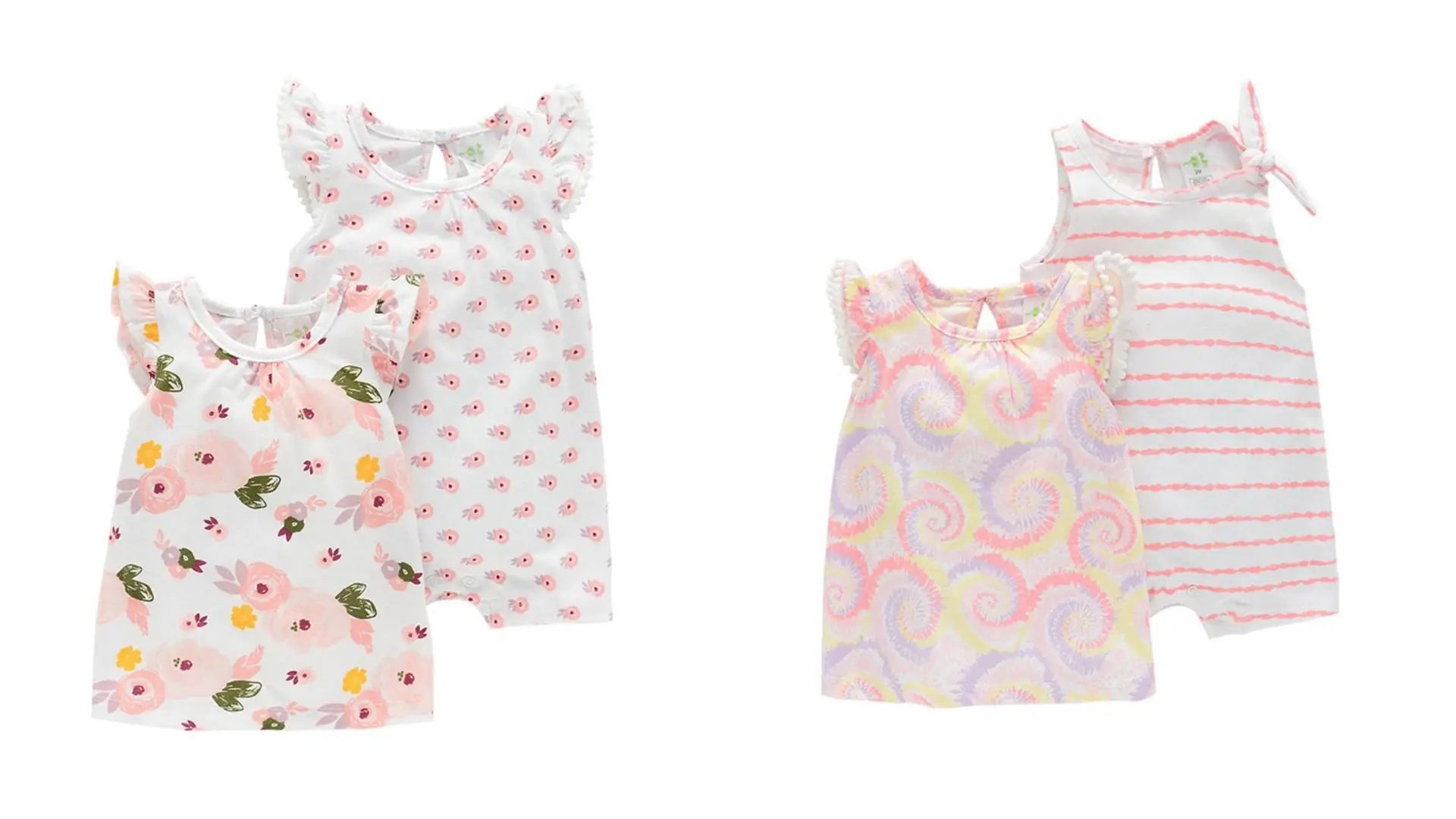 Cartoon Cute Newborn Girl Bodysuits Summer Baby Girl 2-Piece Sleeveless Onesies Fashion Infant Clothes