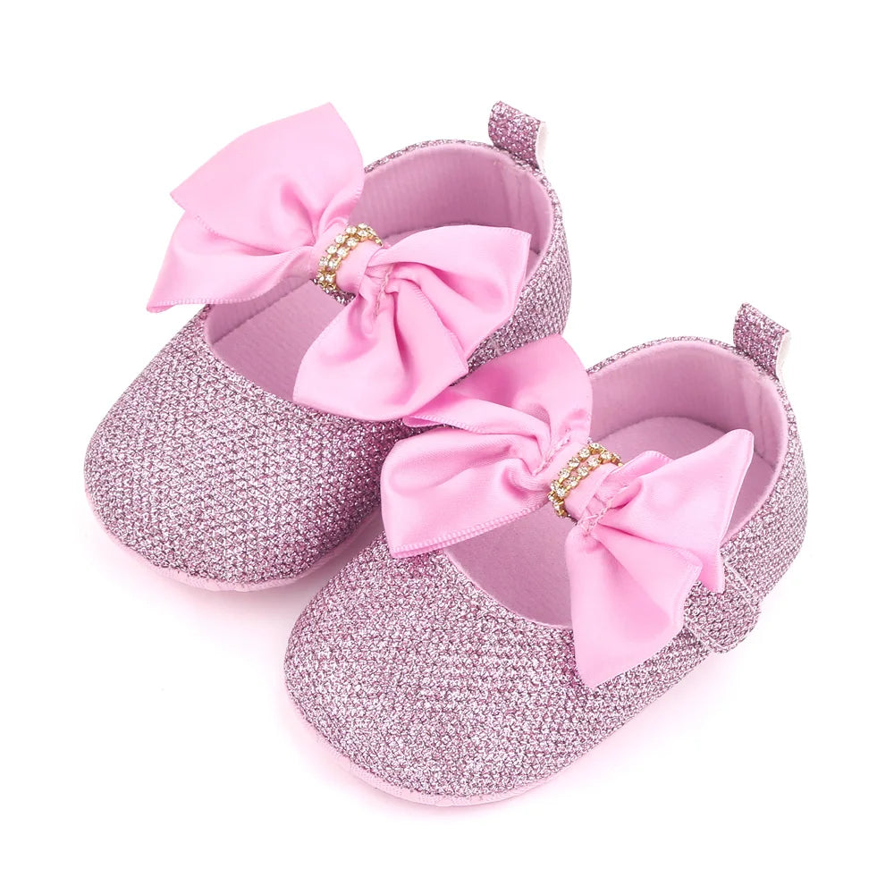 Spring Autumn Beautiful Baby Girl Princess Shoes Soft Soled Butterfly Bowknot Fashion Design Solid Newborn Prewalker Shoes D2677
