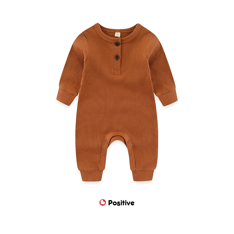 Kiddiezoom Fashion Autumn Winter Unisex Solid Long Sleeve Baby Boy Girl Rompers Cotton Soft Infants Clothing