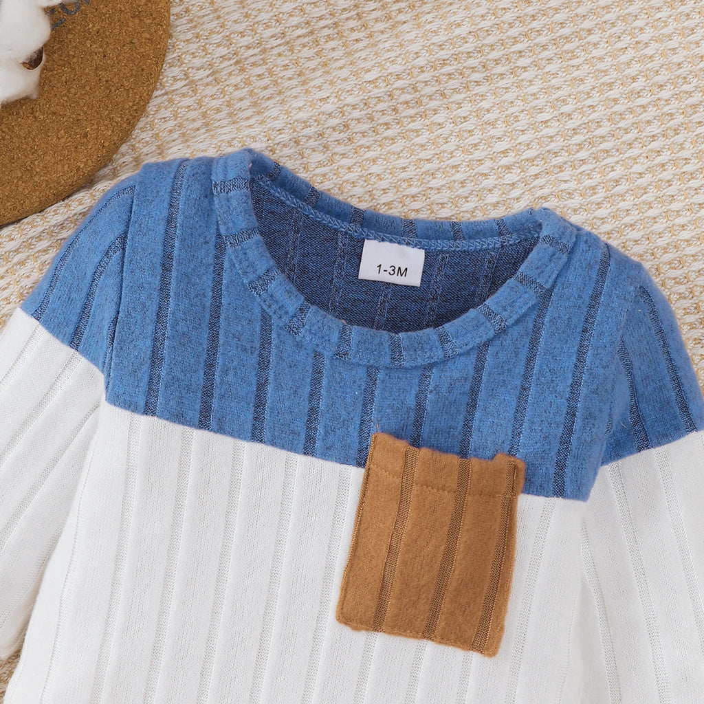 3Pcs/Set of Newborn Baby boy Color Blocked Long sleeved Bodysuit+Pants+Cute Hat Set 0-18 Months Baby boy Spring and Autumn Set