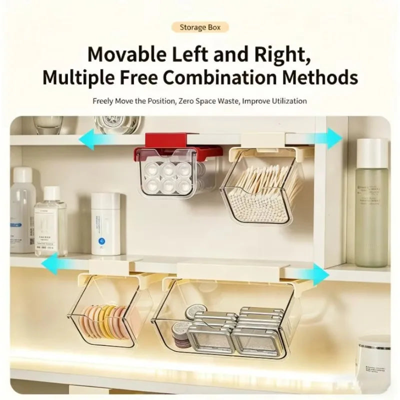 Drawer Style Storage Box Under The Mirror Cabinet Transparent Bathroom Cotton Stick Makeup Cotton Bathroom Pull-Out Storage Case