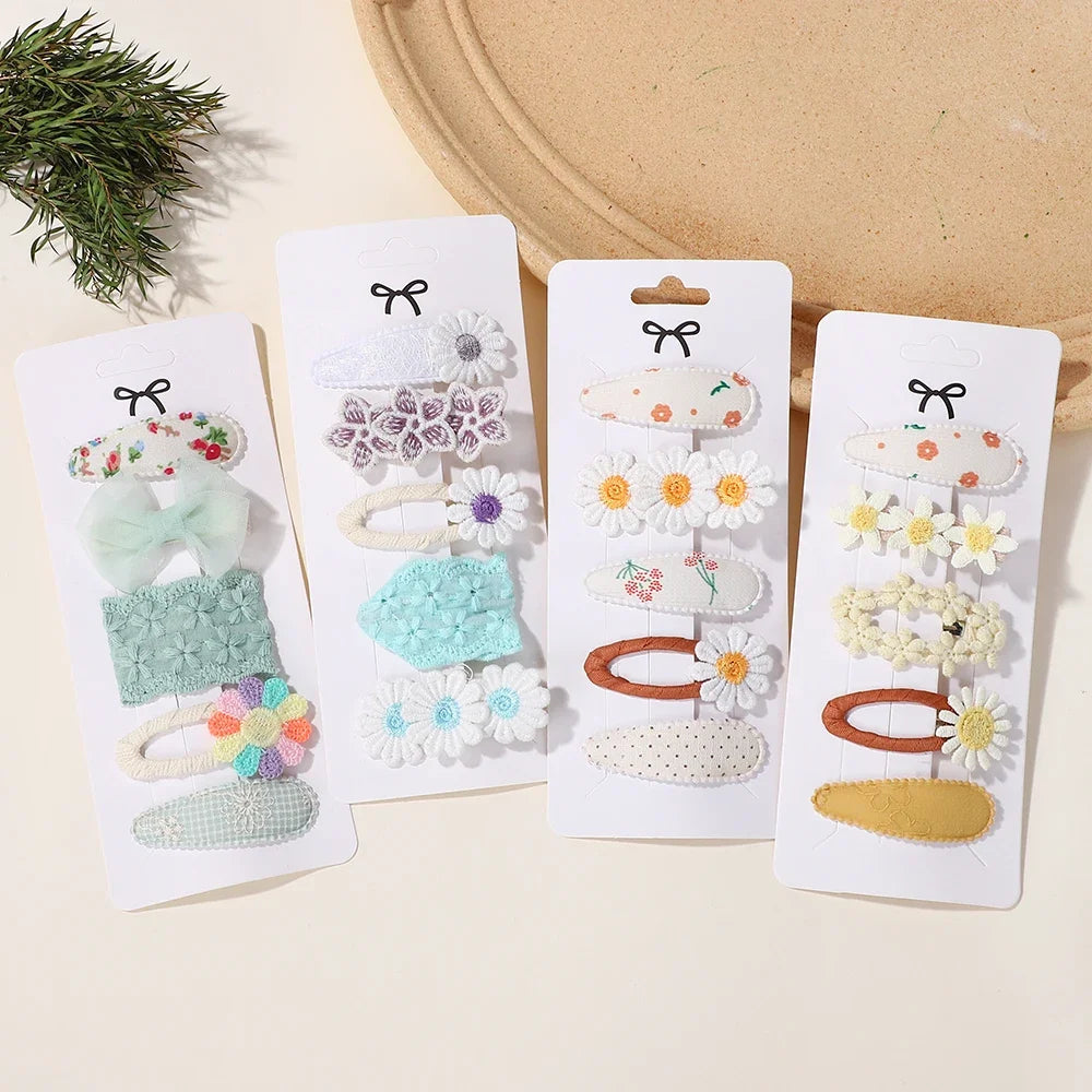 5Pcs/lot Girls Lovely Hair Clips Set Embroidered Bangs Barrette Ins Style Daisy Hairpin Kids Hairgripes Accessories
