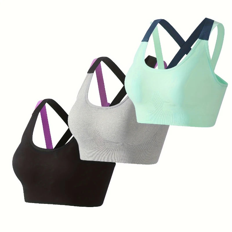 3 Pcs Women Breathable Sports Bra Absorb Sweat Shockproof Padded Gym Running Fitness Seamless Yoga Sports Bra Underwear