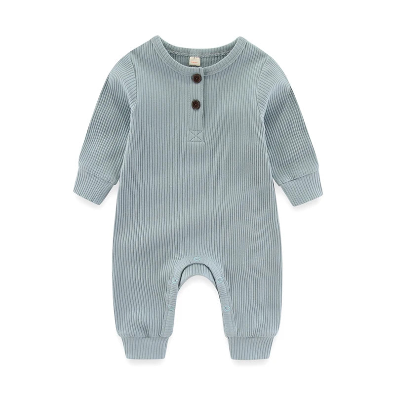 Kiddiezoom Fashion Autumn Winter Unisex Solid Long Sleeve Baby Boy Girl Rompers Cotton Soft Infants Clothing