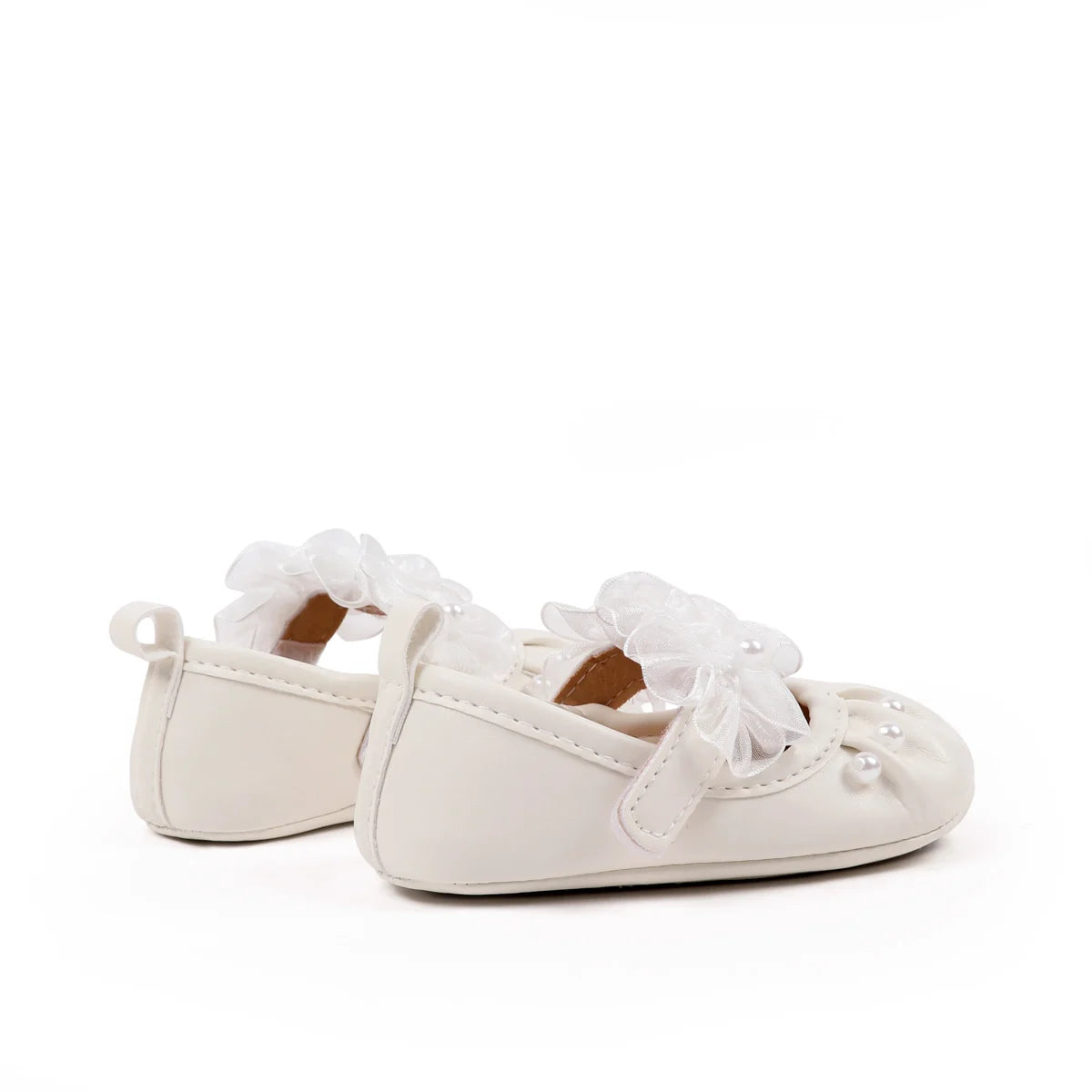 Charming Baby Girls' Pearl Decor Mesh Flower Soft Sole Flats