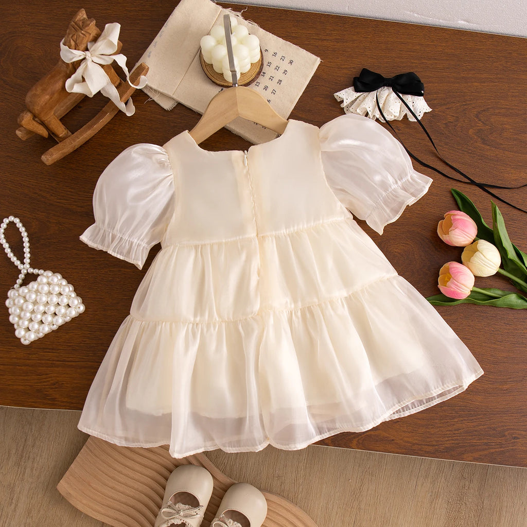 Baby Girls' Dresses Summer Bow-Tie Puffed-Sleeve Girls Dress Cute Birthday Party Kids Dress Baby Girl Clothing