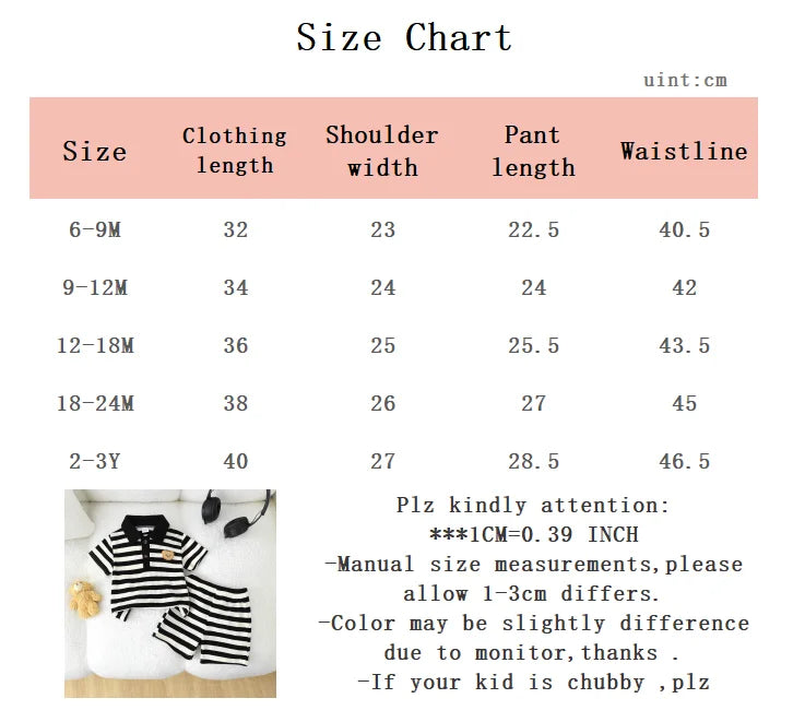 2Pcs Baby boy Baby Summer Set with Collar Striped Short Sleeves and Shorts Fashion Set Suitable for 0-3 Year Old Toddler Boys