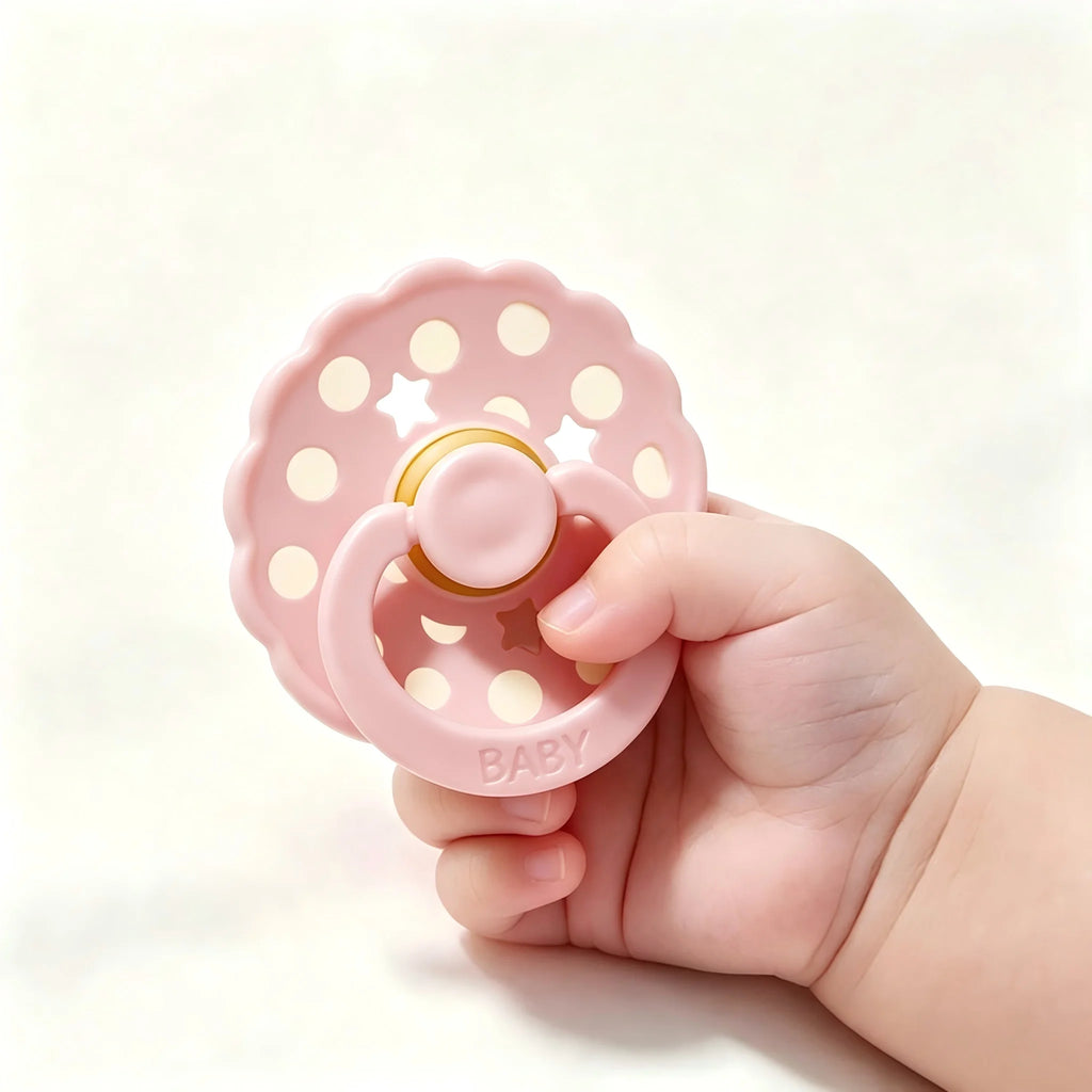 New 2pcs/pack Scalloped Edge Baby Soother Pacifier with Polka Dot, Star Design Baby Gift Cute Dummy with Cherry-round Nipple,
