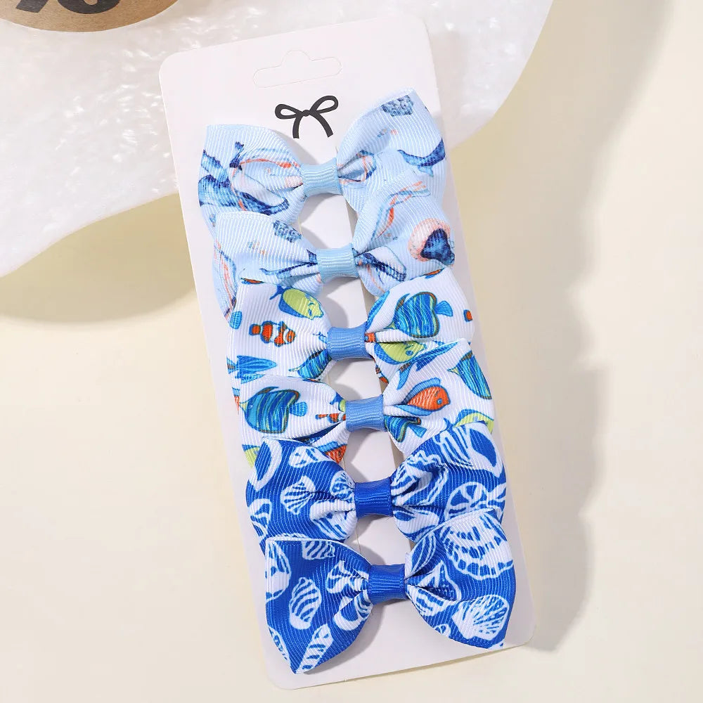 Printed Grosgrain Ribbon Hair Bows With Clips For Girls Kids 6 Pack Fresh Printing