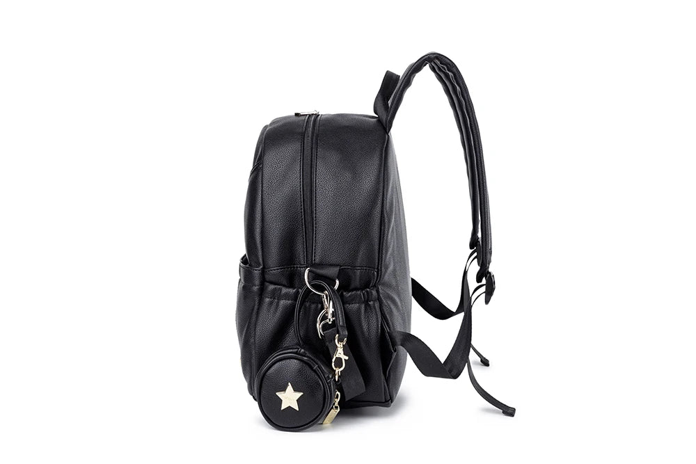 New Fashion PU Black Diaper Backpack for Baby Large Capacity Waterproof Pockets Diaper Bag for Mother Travel Stroller Bag