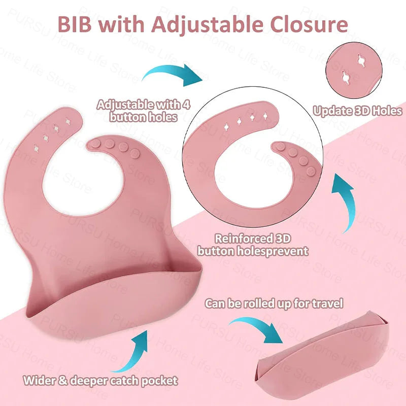 5/6Pcs Silicone Tableware For Kids Baby Feeding Sets Childrens Meal Training Set Bowls Plates Spoons Forks Bibs Cups