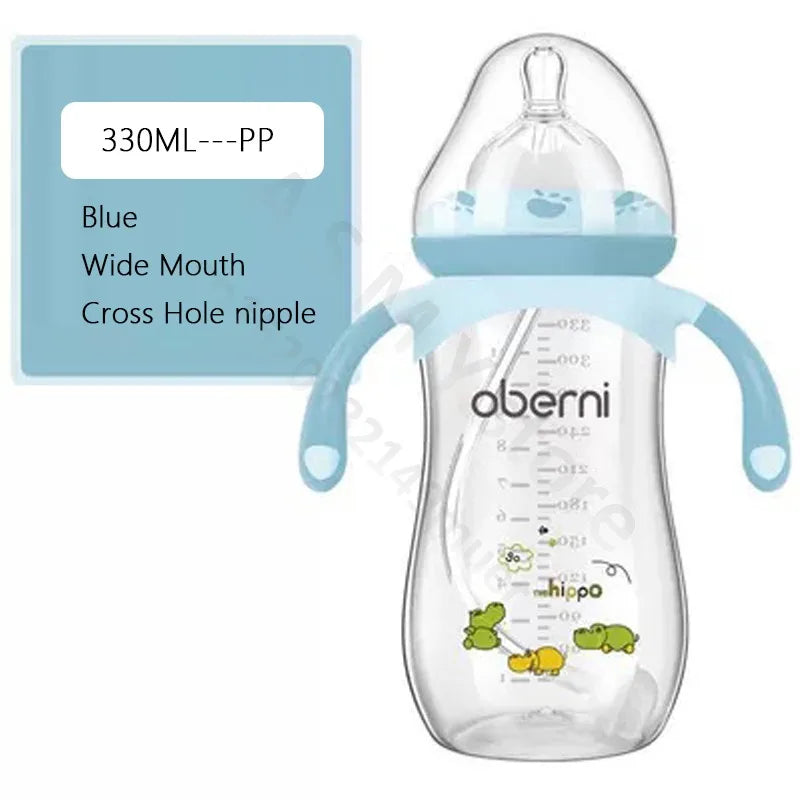 Oberni Anti Colic Wide Neck Baby Bottle 270ml 330ml With Handle For Easy Feeding