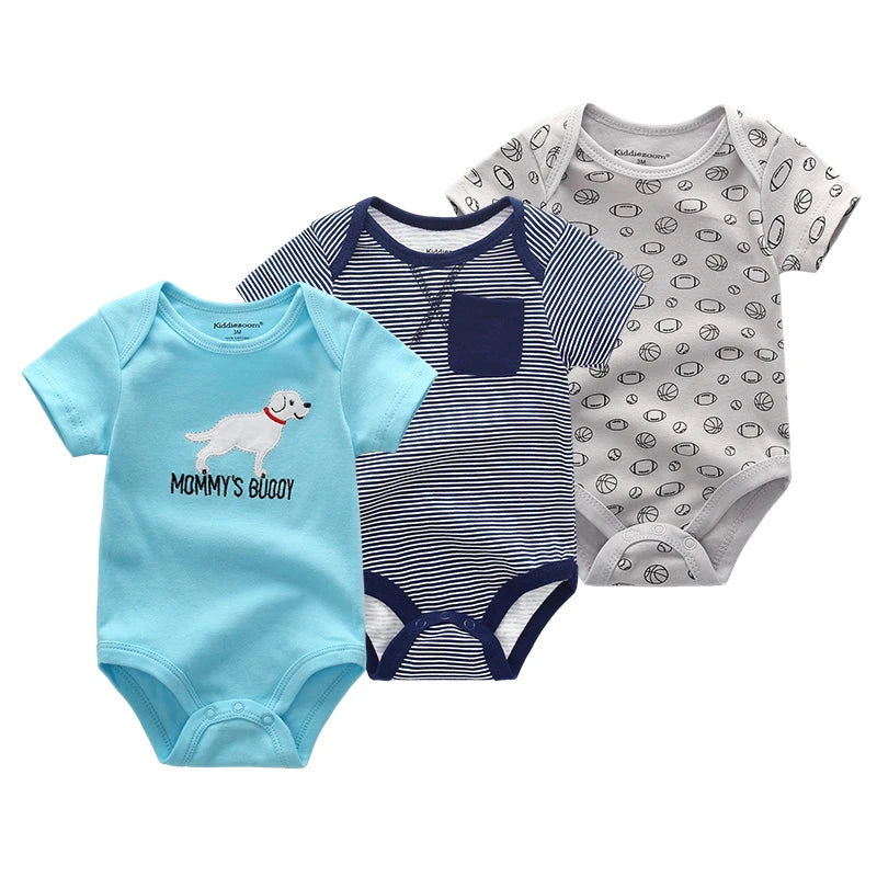 Kiddiezoom Baby Bodysuits Short Sleeve Unisex Newborn 3 Pcs Lot Four Seasons Fashion 100 Percent Cotton