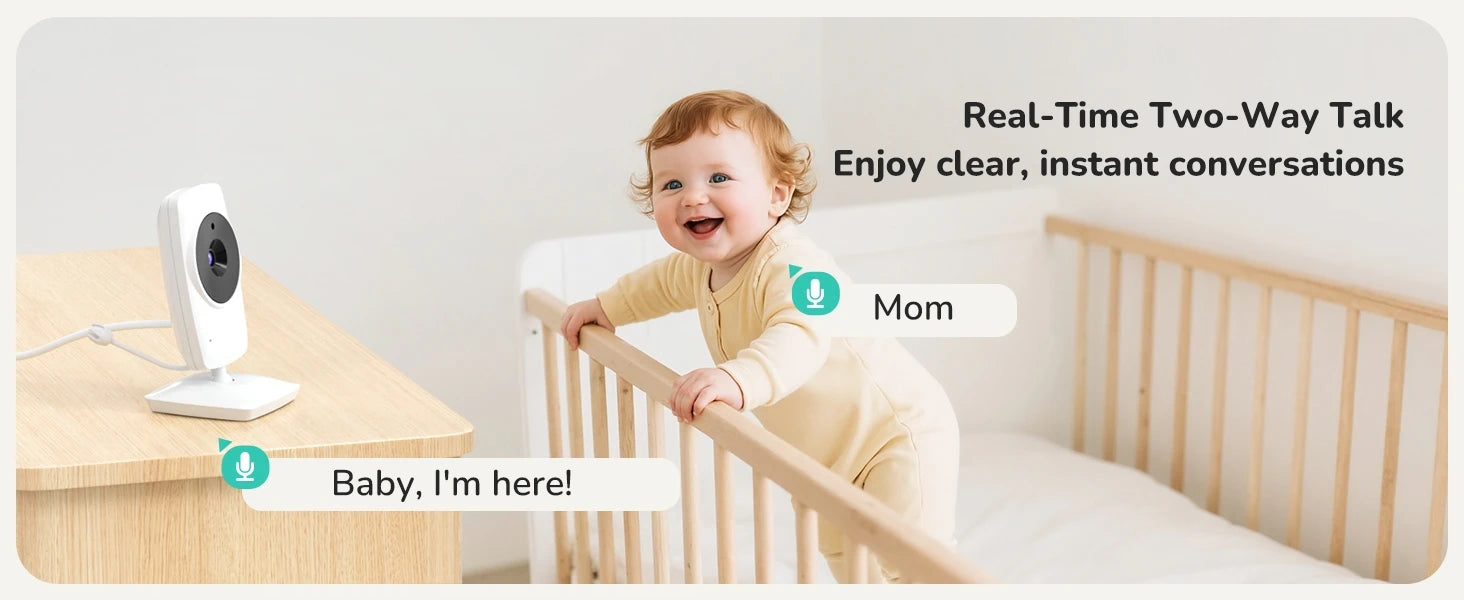 Baby Monitor with Camera and Night Vision 3.2 Inch Screen 2-Way Audio Temperature Sensor 2X Zoom Lullabies Feeding Reminder 22H