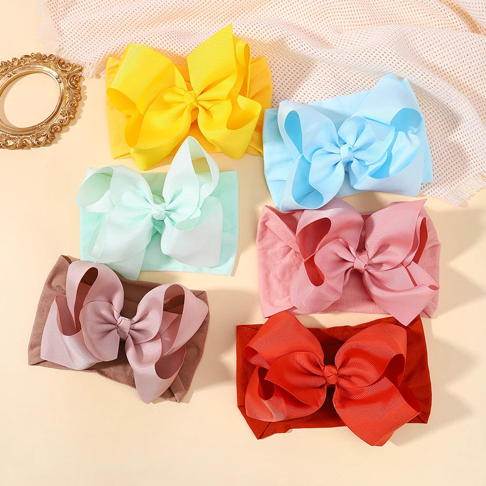1pcs Large Ribbon Bow Baby Headband Girls Wide Nylon Turban Newborn Bow Headwrap Baby Gift Super Soft Infant Hair Accessories