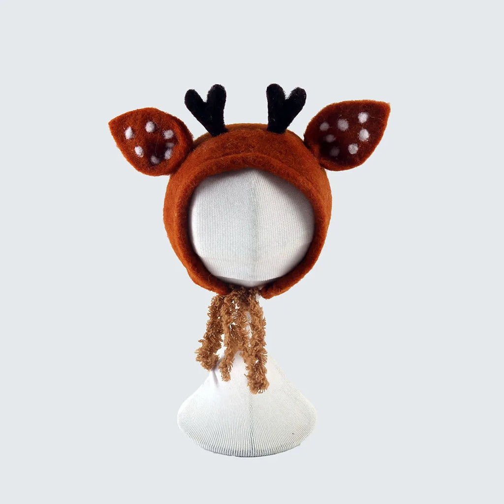 Newborn Wool Felt Deer Bonnet Girl Baby Flower Hat Newborn Photography Props Boy Baby Reindeer Hat Photo Shoot