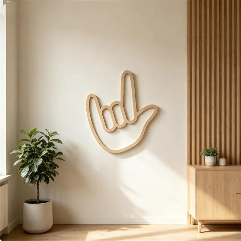 Scandinavian-Inspired Wooden Gesture Wall Art - Handmade Decor