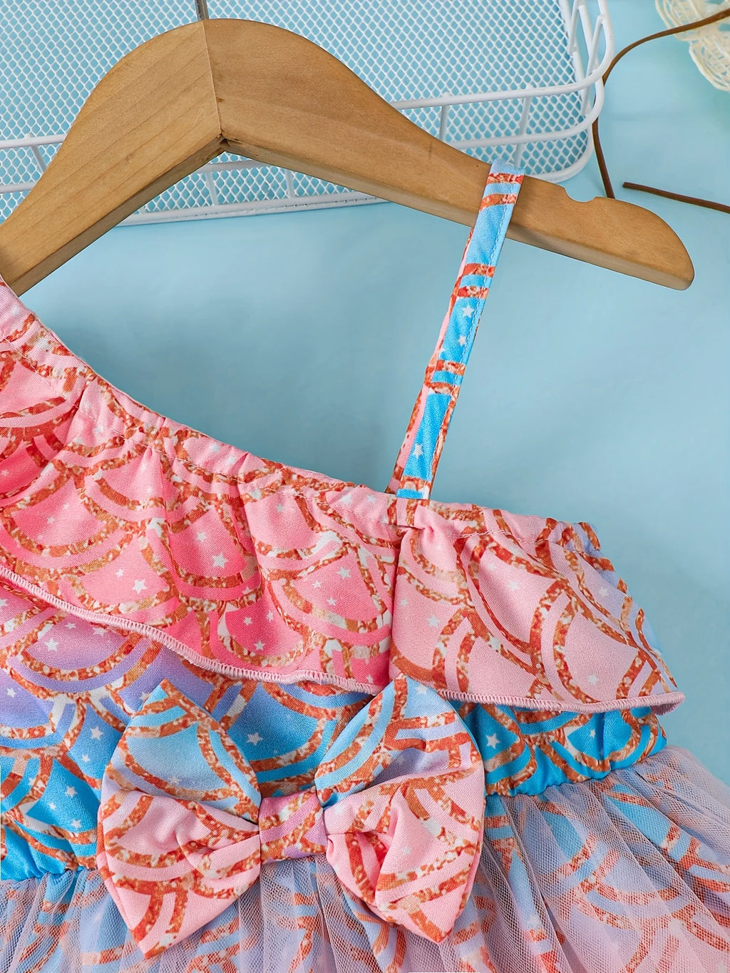 Baby girl Princess Style Dres Pink fish scale print ruffled mermaid dress for 0-3 year baby girls beach vacation dress