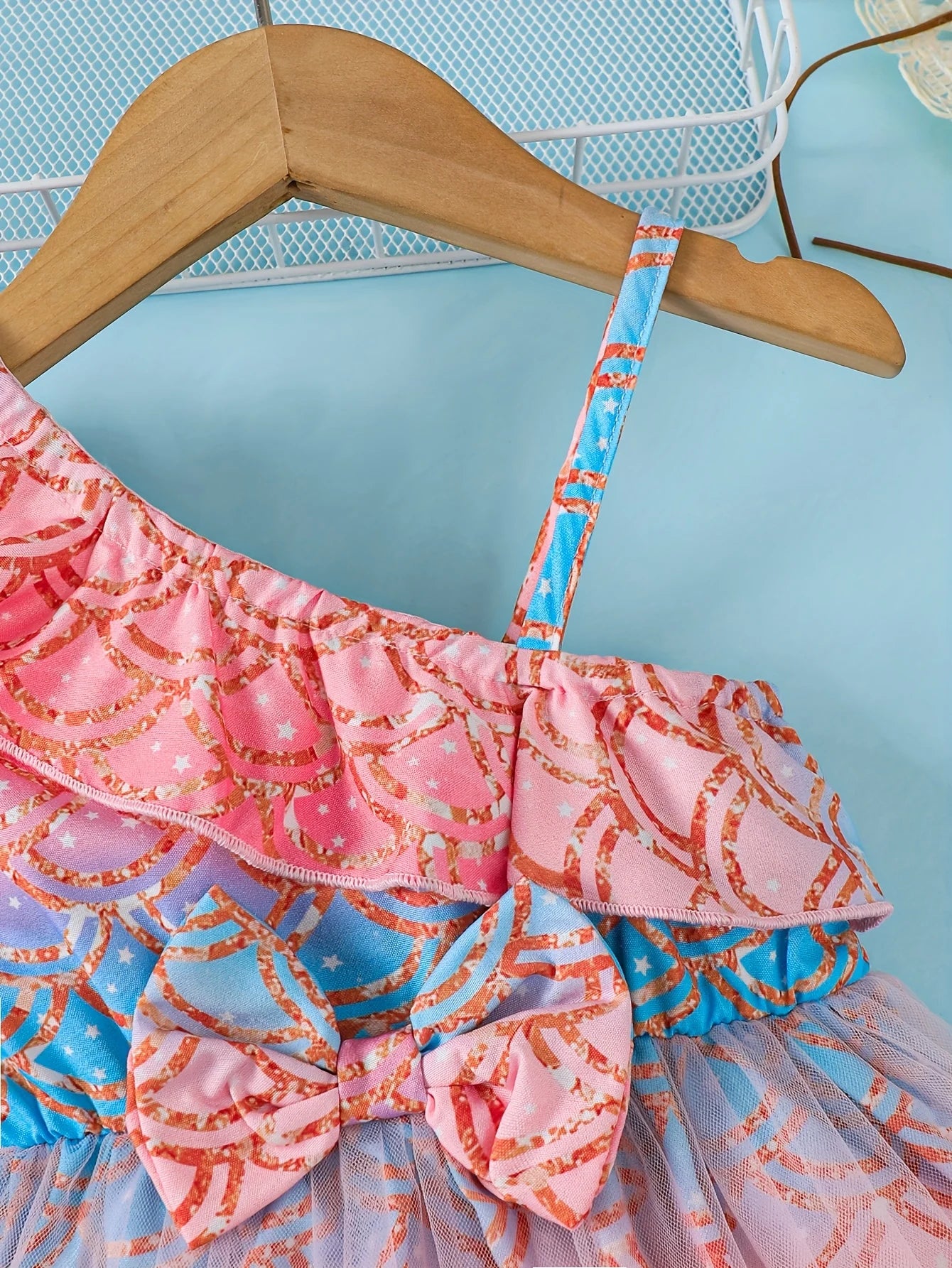 Baby girl Princess Style Dres Pink fish scale print ruffled mermaid dress for 0-3 year baby girls beach vacation dress