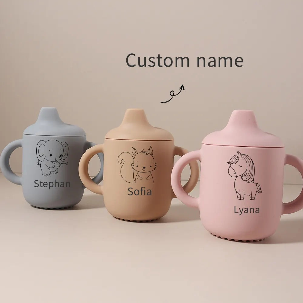 Personalized Baby Silicone Sippy Cup with Name – Custom Toddler Water Bottle