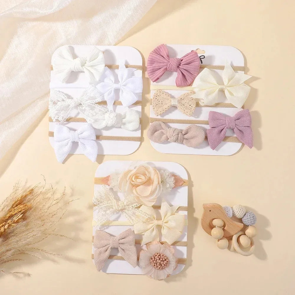 5Pcs Baby Flower Lace Bow Headband Elastic Nylon Newborn Head Band for Girl Infant Toddler Soft Hair Accessories Set