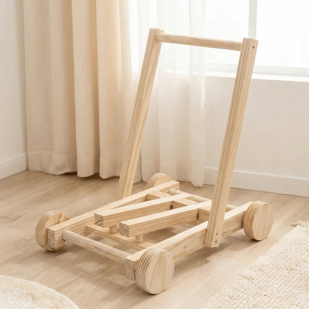 Adjustable Speed Height No-Knot Wood Baby Walker Wheeled Push-Pull Non-Toxic Toddler Walking Aid Safe Sturdy Durable