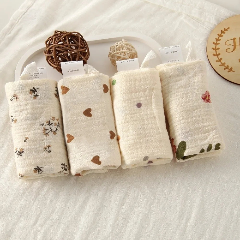 New 4-Layer Pure Cotton Baby Cotton Washcloth Absorbent Gauze Cotton Square Towels Soft Baby Towels Newborn Burp Cloth