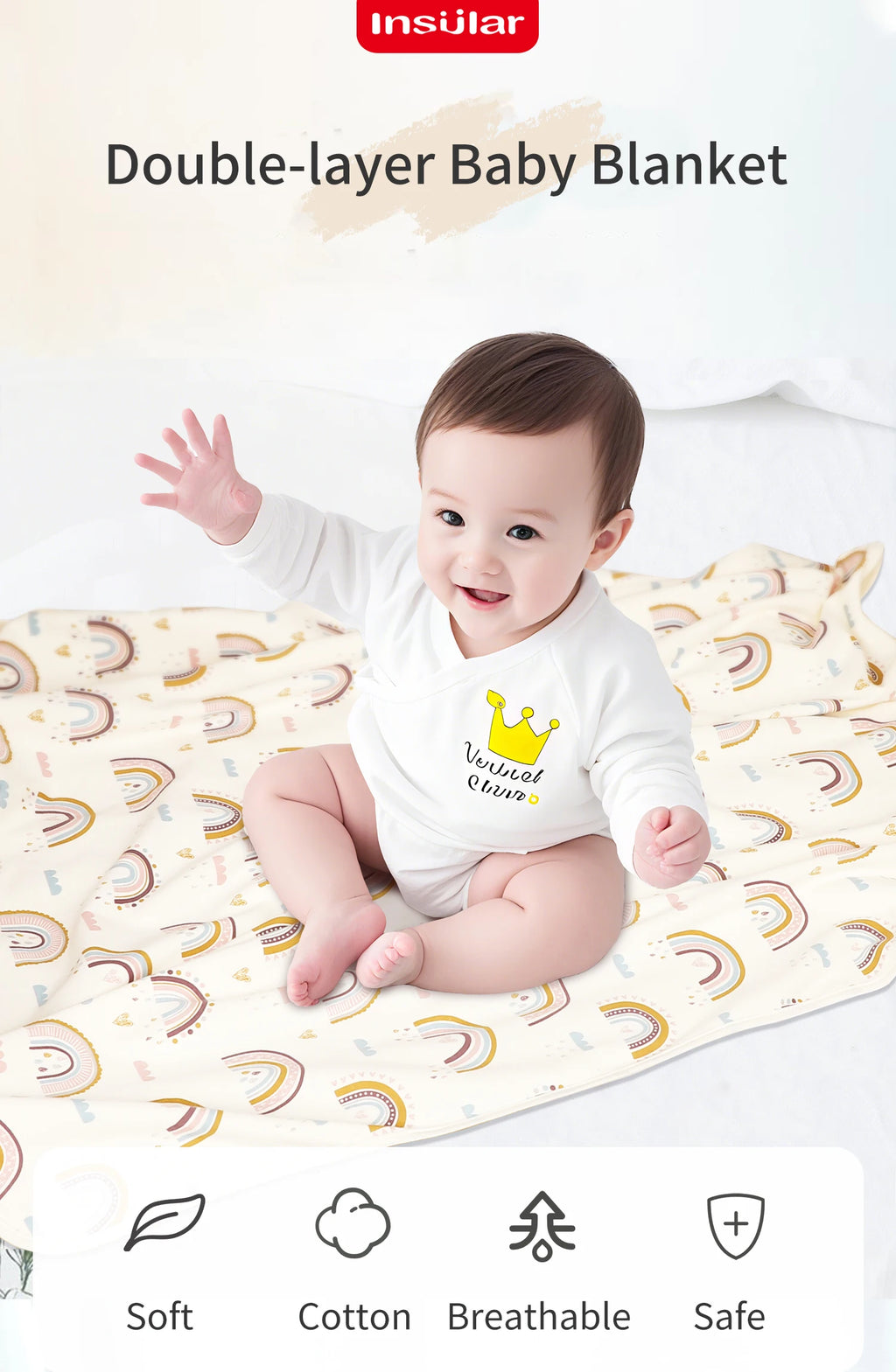 INSULAR Child Cotton Cover 2-layer Infant Swaddling Quilt Kid Nap Blanket Breathable Baby Blanket Skin-friendly Multi-functional