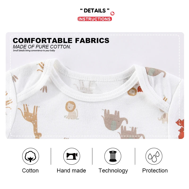 Cartoon Cute 5-Piece Baby Bodysuits Comfy Newborn Boy Girl Onesies Short Sleeves Infant Clothes