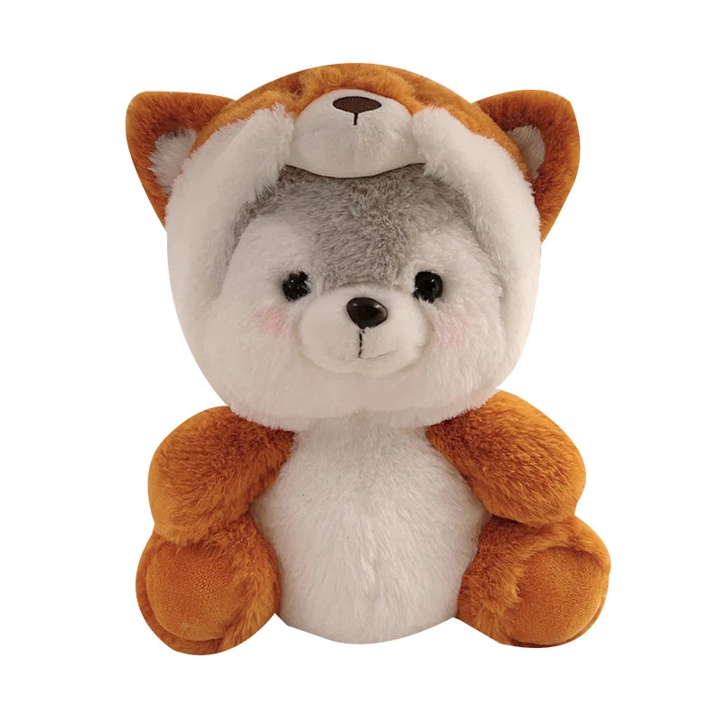 New Creative Cute Husky Dog Plush Toy Stuffed Kawaii Puppy Dog Transform to Pig Koala Dinosaur Fox Cartoon Soft Animal Doll