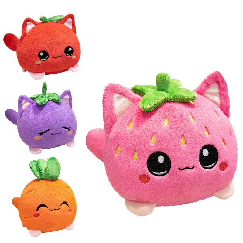 Cartoon Strawberry Fruit Cat Plush Toy Cute Pink Cat Strawberry Stuffed Animal Doll Soft Cuddly Plushie Birthday Christmas Gifts