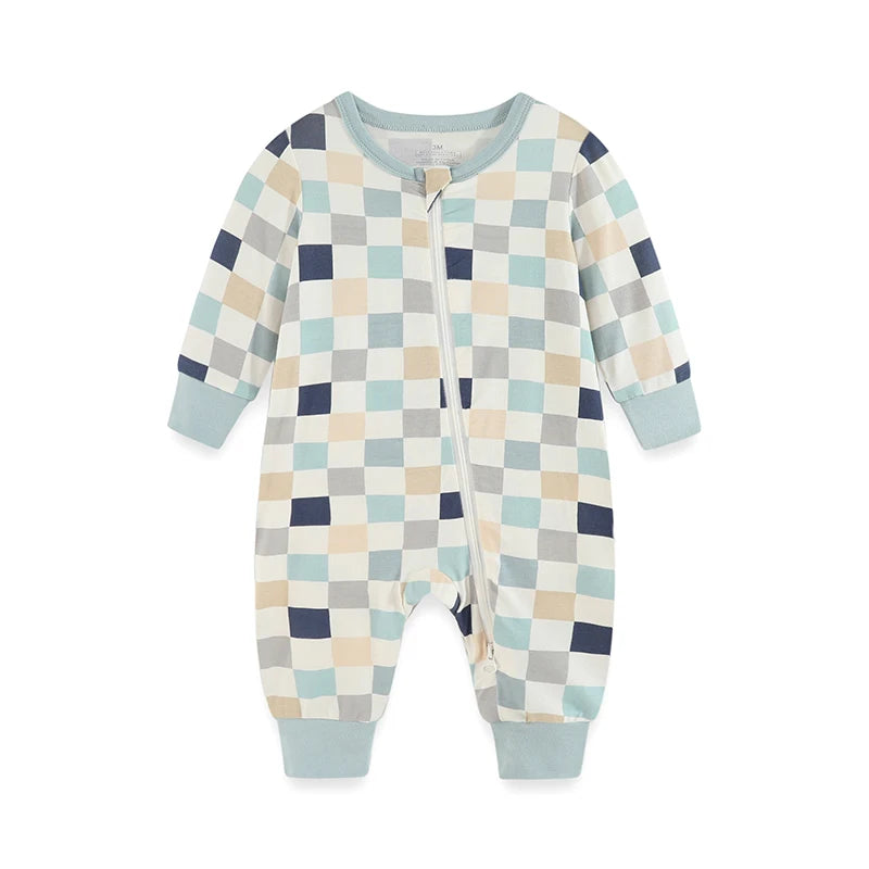 Kiddiezoom Four Seasons Long Sleeve Zipper Romper Unisex Infant Jumpsuit Rayon 1Pcs