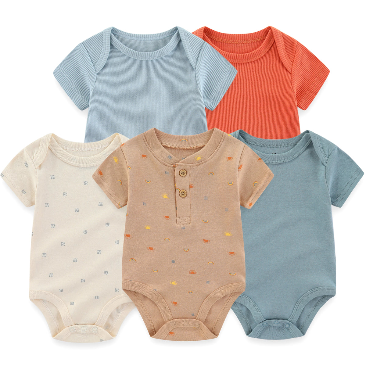 Cartoon Baby Bodysuits Set 3 To 5 Piece Soft Cotton Short Sleeve Infant Outfits For Newborn