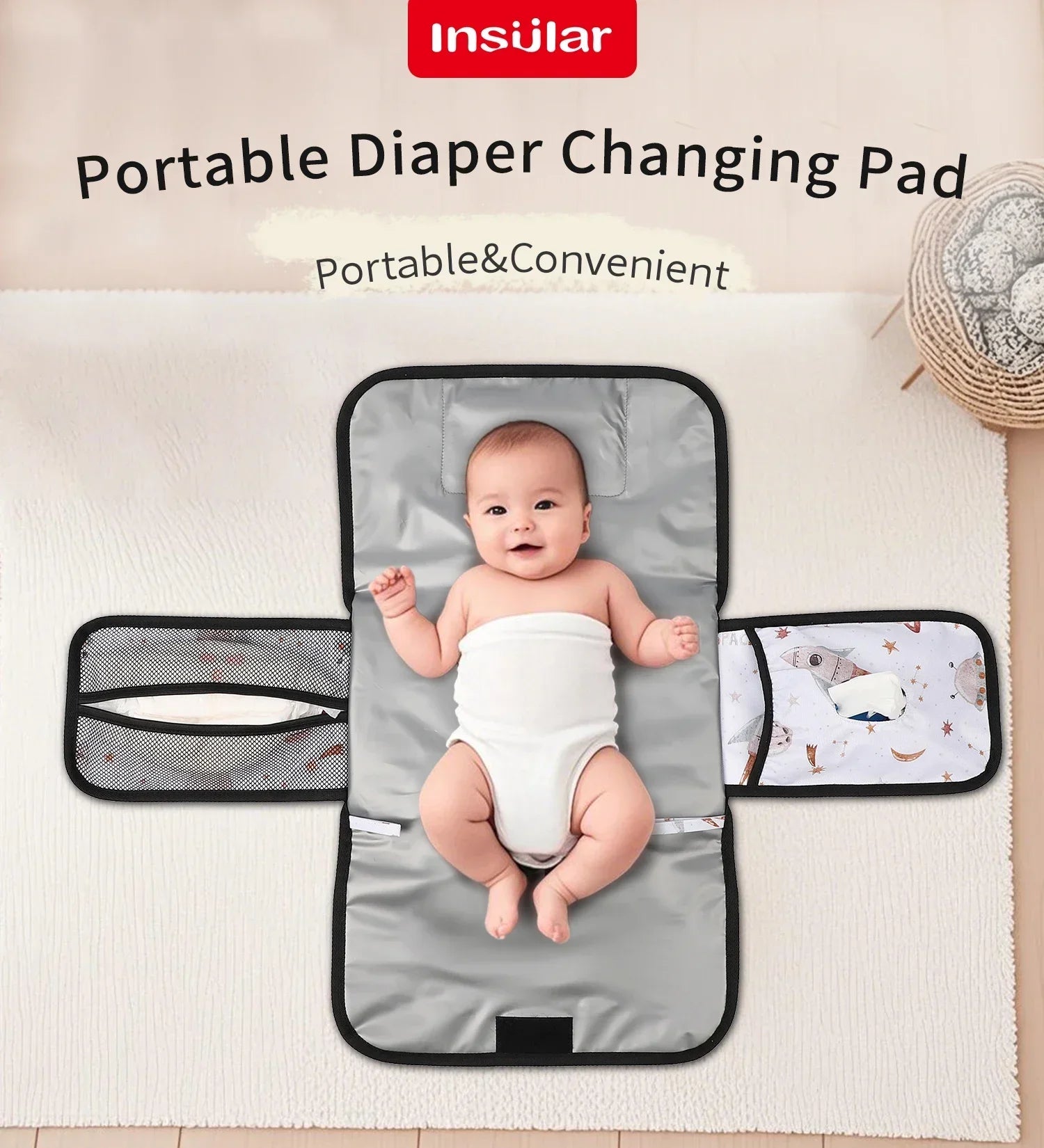 INSULAR Convenient Mattress 3-Layer Waterproof Diaper Changing Pad Foldable Storage Pack Washable Nappy Cushion Multi-functional