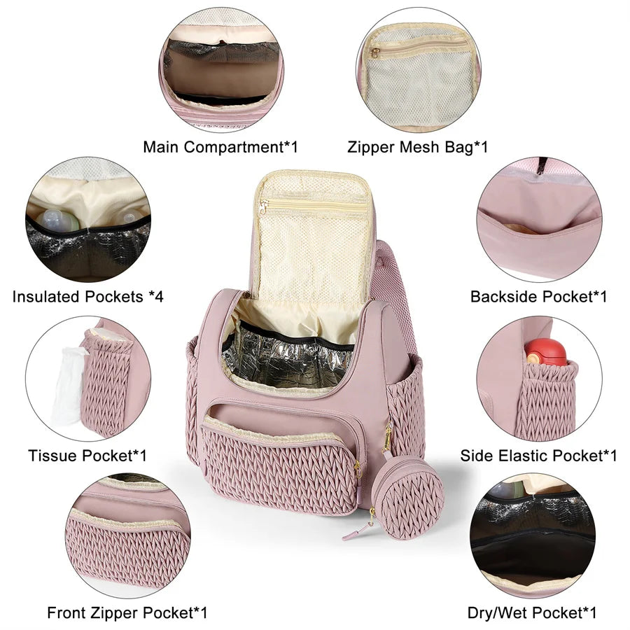 Mommy Diaper Bag Backpack Baby Stroller Organizer Large Capacity Travel Maternity Bag with Insulated Bottle Pockets Changing Pad