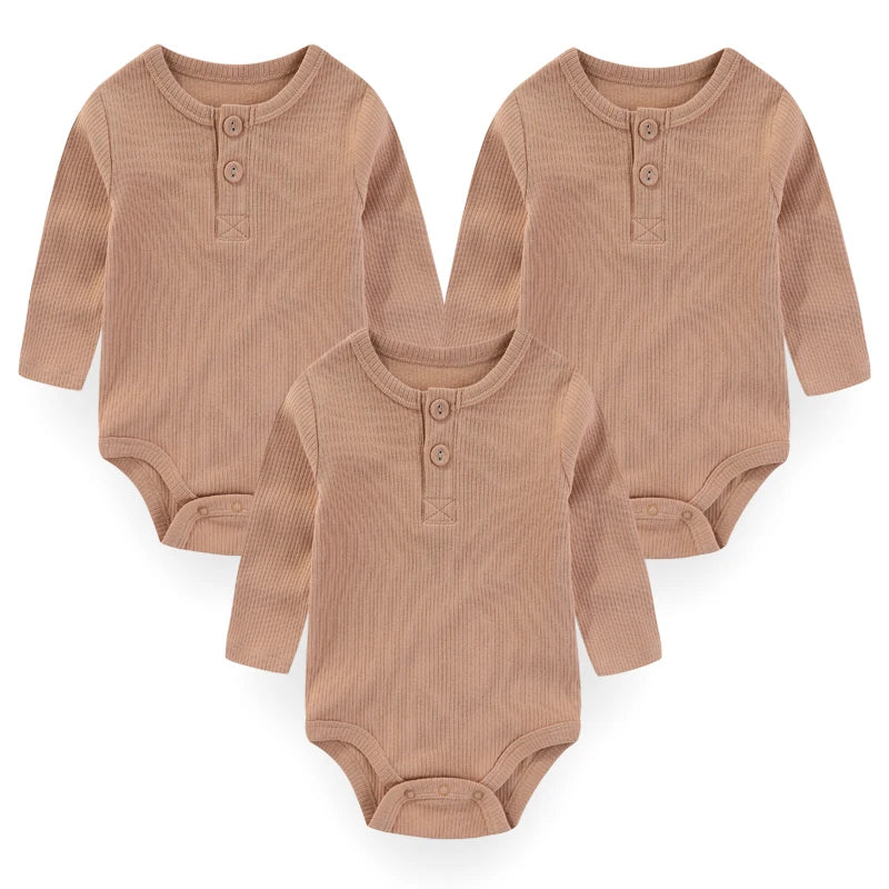 Brand 3-Piece Solid Color Baby Unisex Bodysuits Long Sleeve Newborn Rompers 0-24 Months Four Seasons Infant Clothes