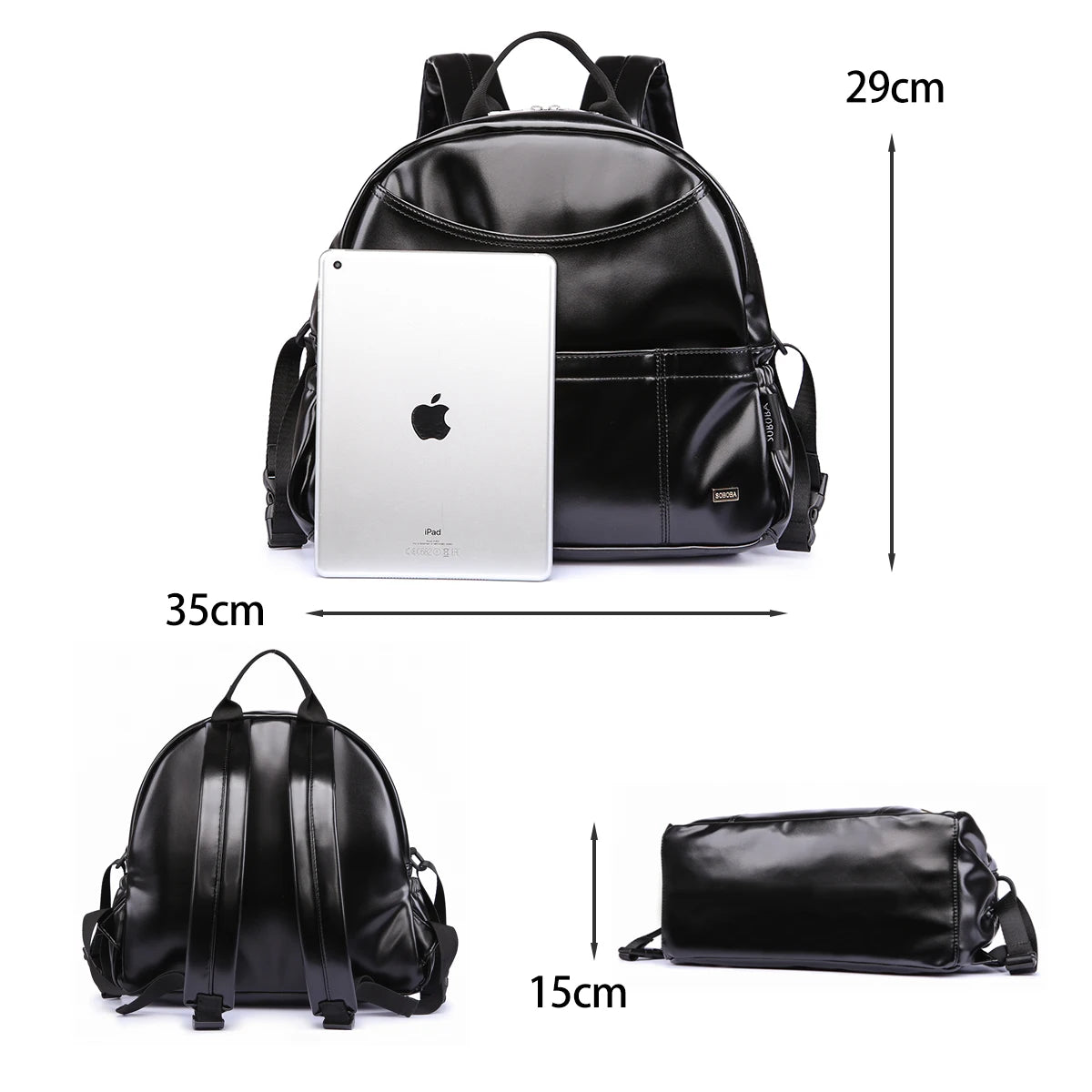 New Fashion PU Black Diaper Backpack for Baby Large Capacity Waterproof Pockets Diaper Bag for Mother Travel Stroller Bag